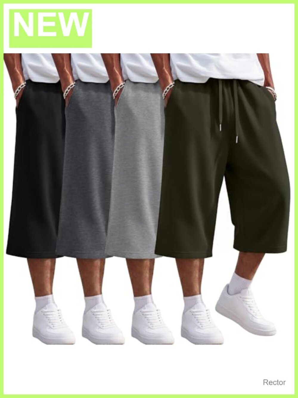 4 Pack Men's Baggy Capri Pants Below Knee Cotton Blend Shorts